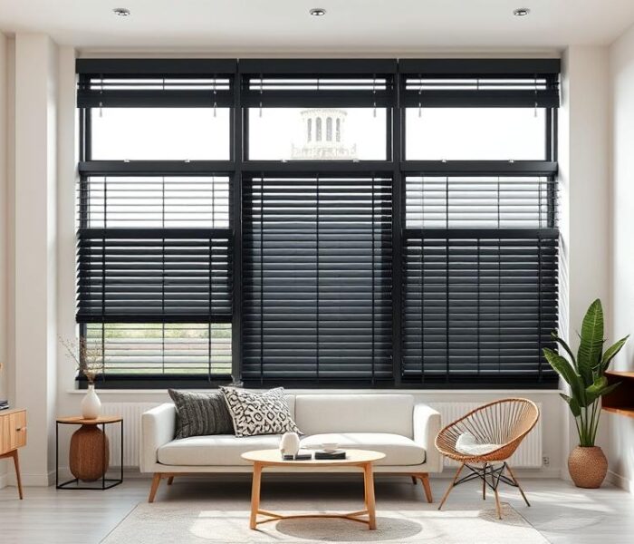 Czarne drewniane żaluzje do wnętrz: styl, dopasowanie i aranżacje