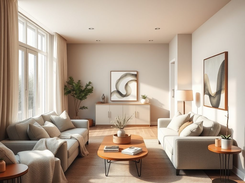 Beże i szarości w mieszkaniu na wynajem: jak stworzyć ciepłą i uniwersalną aranżację przyjazną najemcom